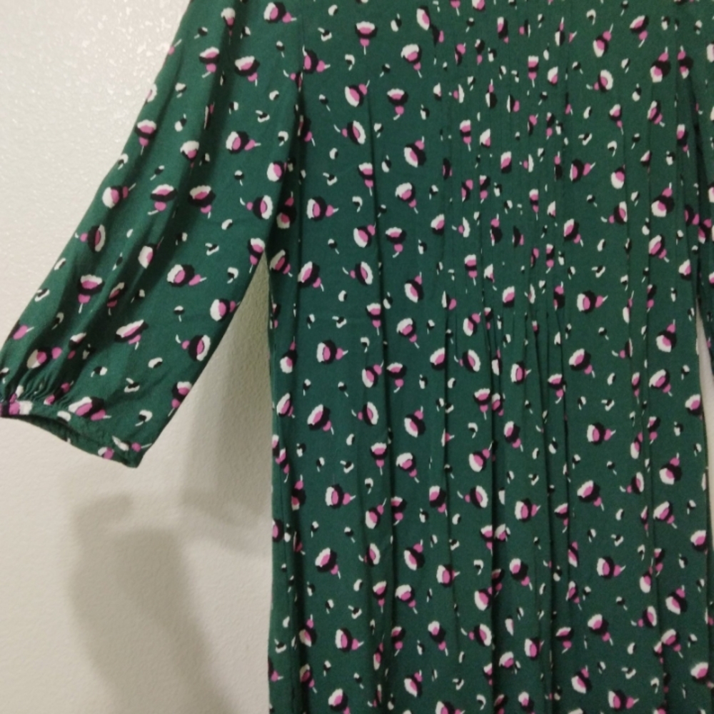 Boden Green Blouse with Pink and White Floral Pattern
